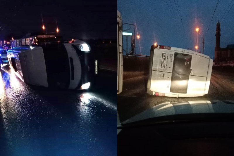 Микроавтобус опрокинулся у «Меги» в Новосибирске