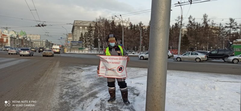 Жители Челюскинского жилмассива выстроились вдоль Красного проспекта с плакатами