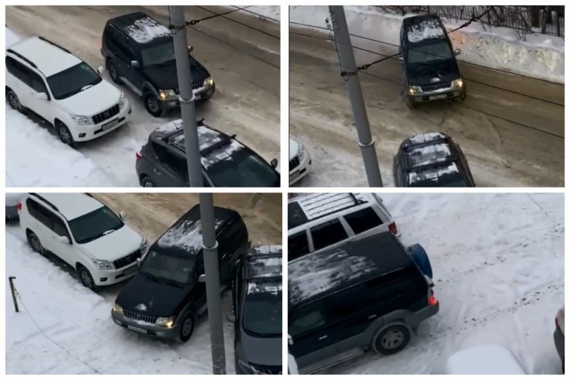 Беспрецедентная наглость: сибиряк подвинул чужое авто, чтобы припарковаться на газоне