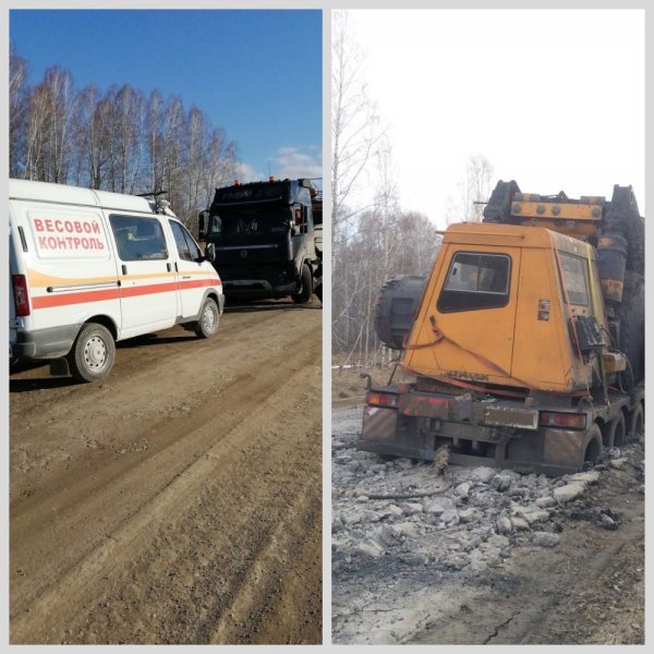 На раскрошенной дороге Искитимского района нашли второй перегруженный тягач: водитель сбежал