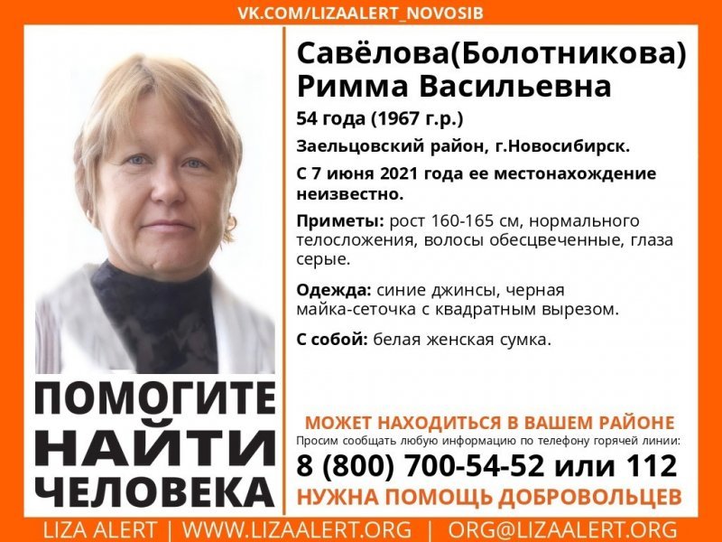 Сначала украли сумку, а затем и сама пропала: в Новосибирске ищут 54-летнюю женщину