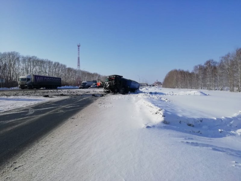 Водитель КамАЗа погиб в ДТП с фурой на трассе в Новосибирской области