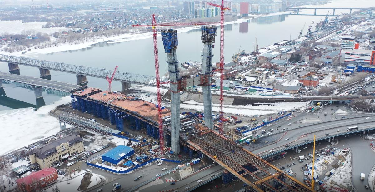 Завершено сооружение пилона нового моста в Новосибирске