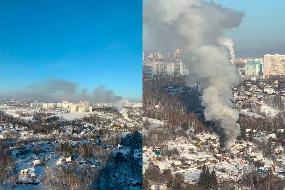 В Новосибирске вспыхнул пожар в СНТ «Цветущая Плющиха»