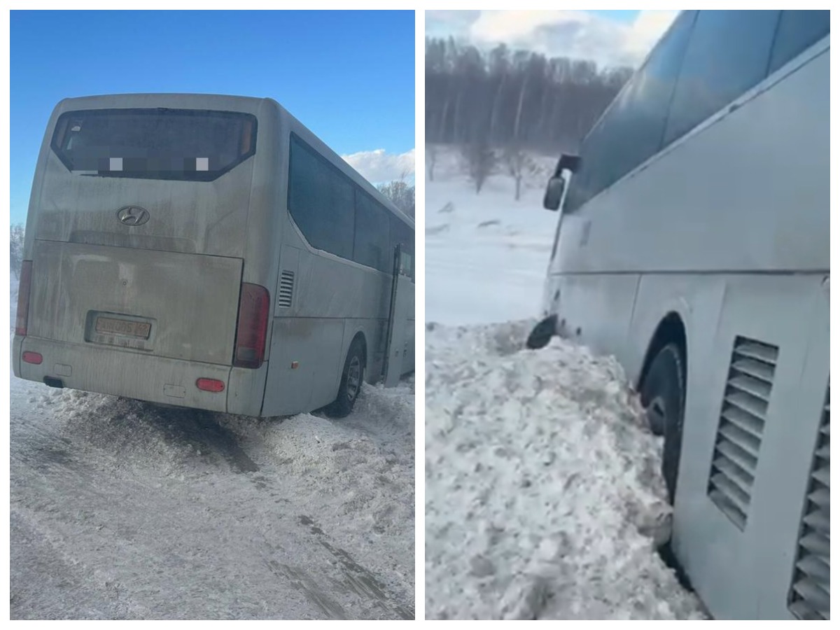 Автобус с пассажирами слетел с трассы во время метели